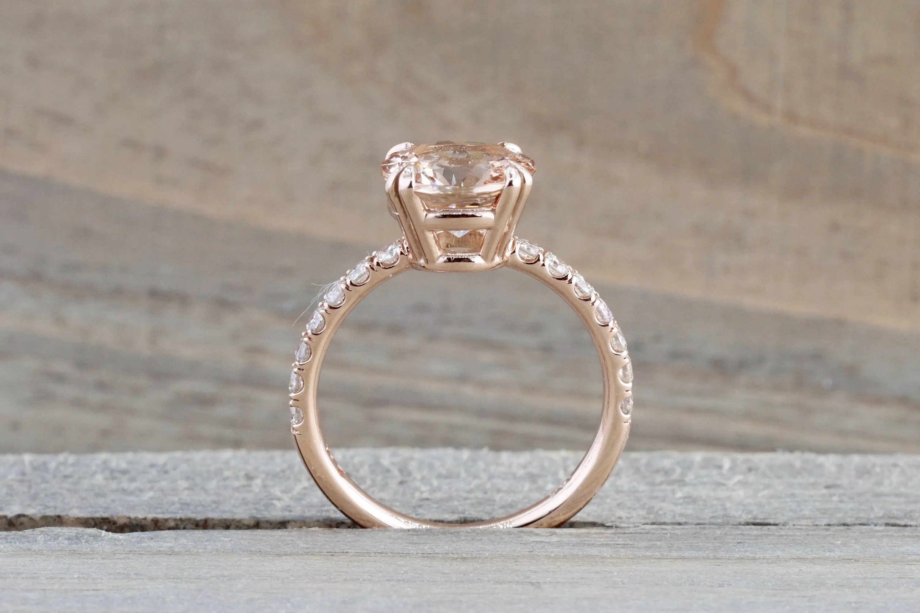 14k Rose Gold Diamond Round Peach Pink Morganite Solitaire Engagement Promise Love Anniversary Ring 9mm