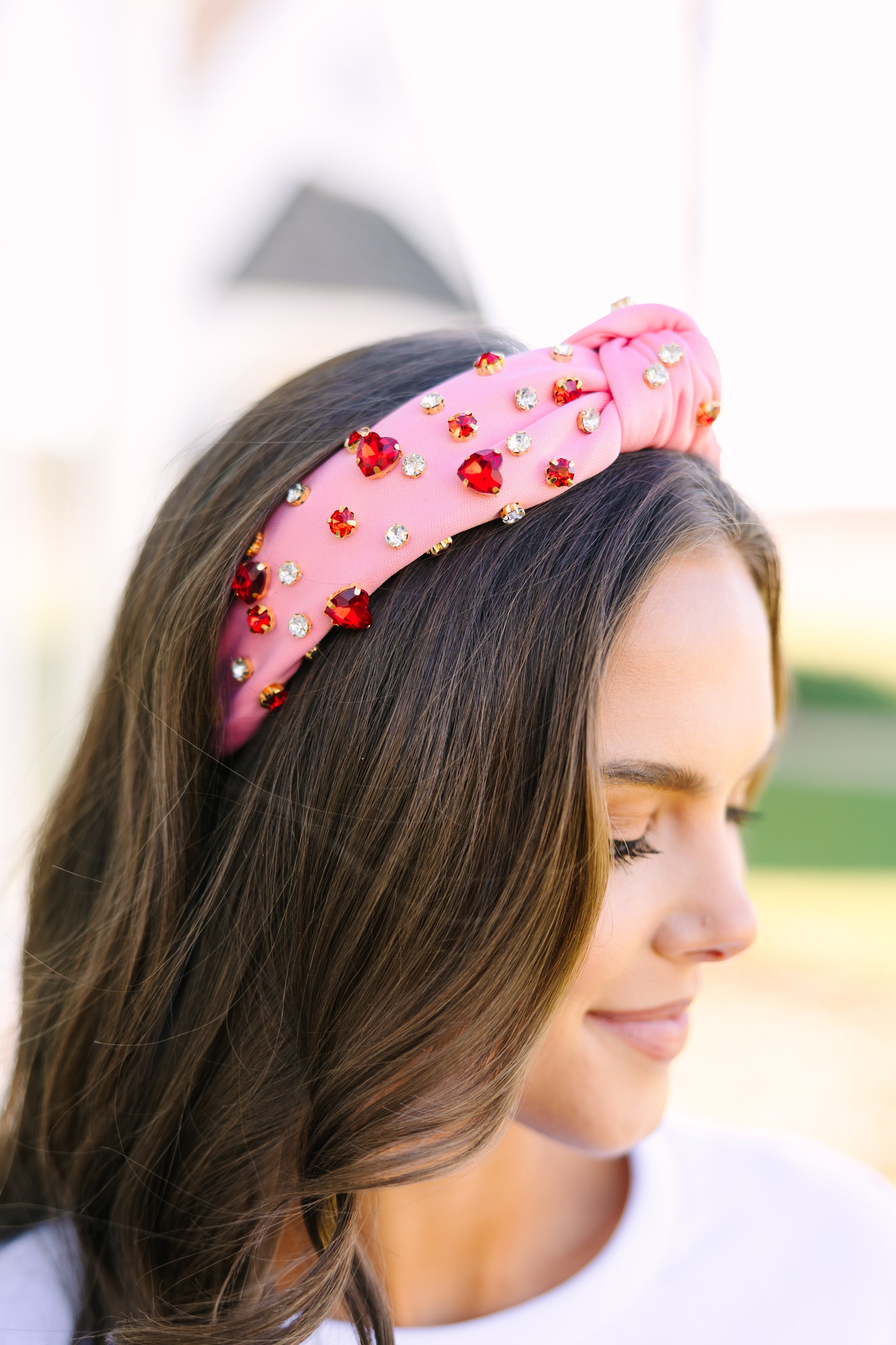 All The Love Pink Heart Shaped Rhinestone Headband