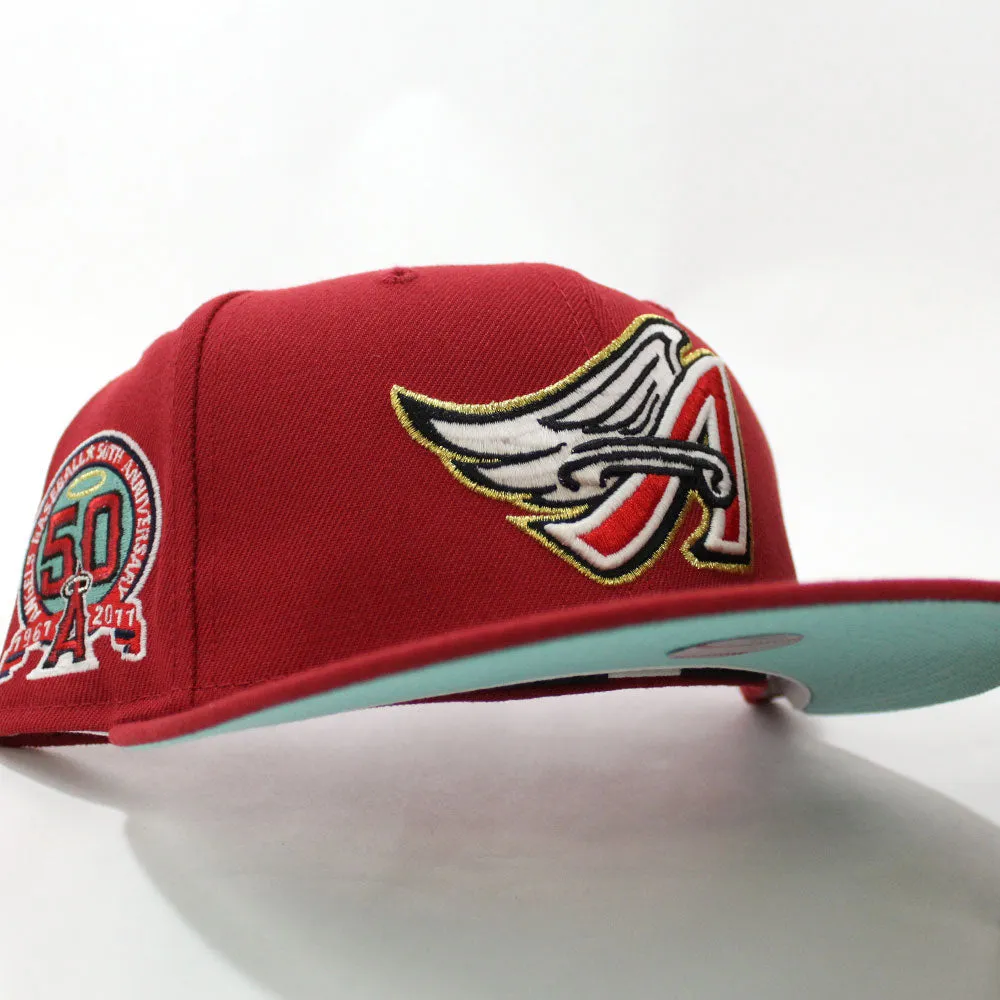 Anaheim Angels 50th Anniversary New Era 59Fifty Fitted Hat (Glow in the Dark Brick Red Tango Mint Under Brim)