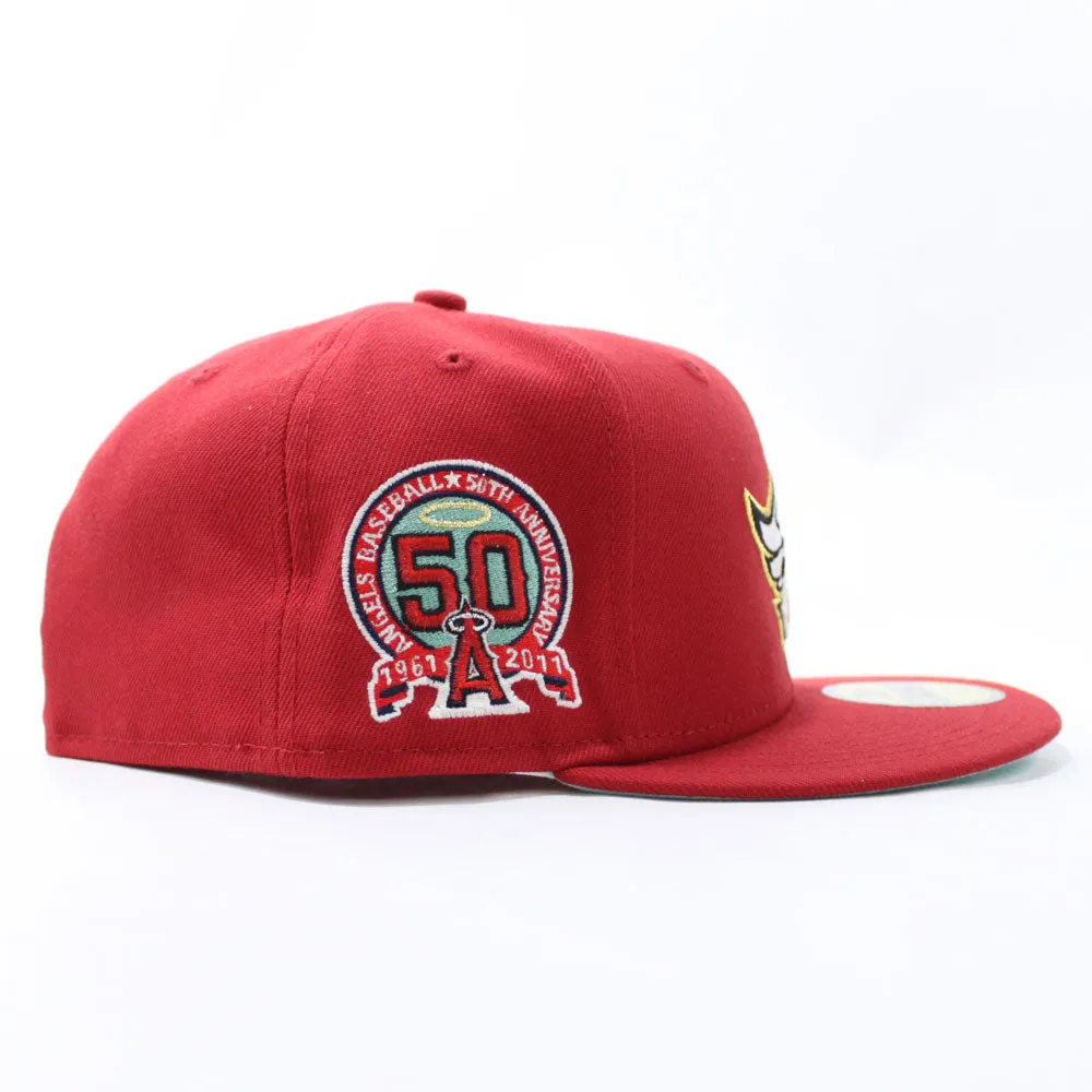 Anaheim Angels 50th Anniversary New Era 59Fifty Fitted Hat (Glow in the Dark Brick Red Tango Mint Under Brim)