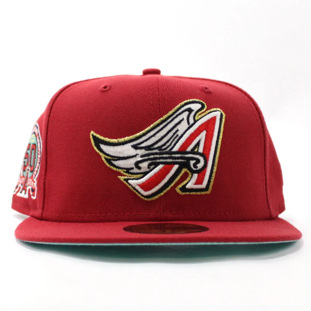 Anaheim Angels 50th Anniversary New Era 59Fifty Fitted Hat (Glow in the Dark Brick Red Tango Mint Under Brim)