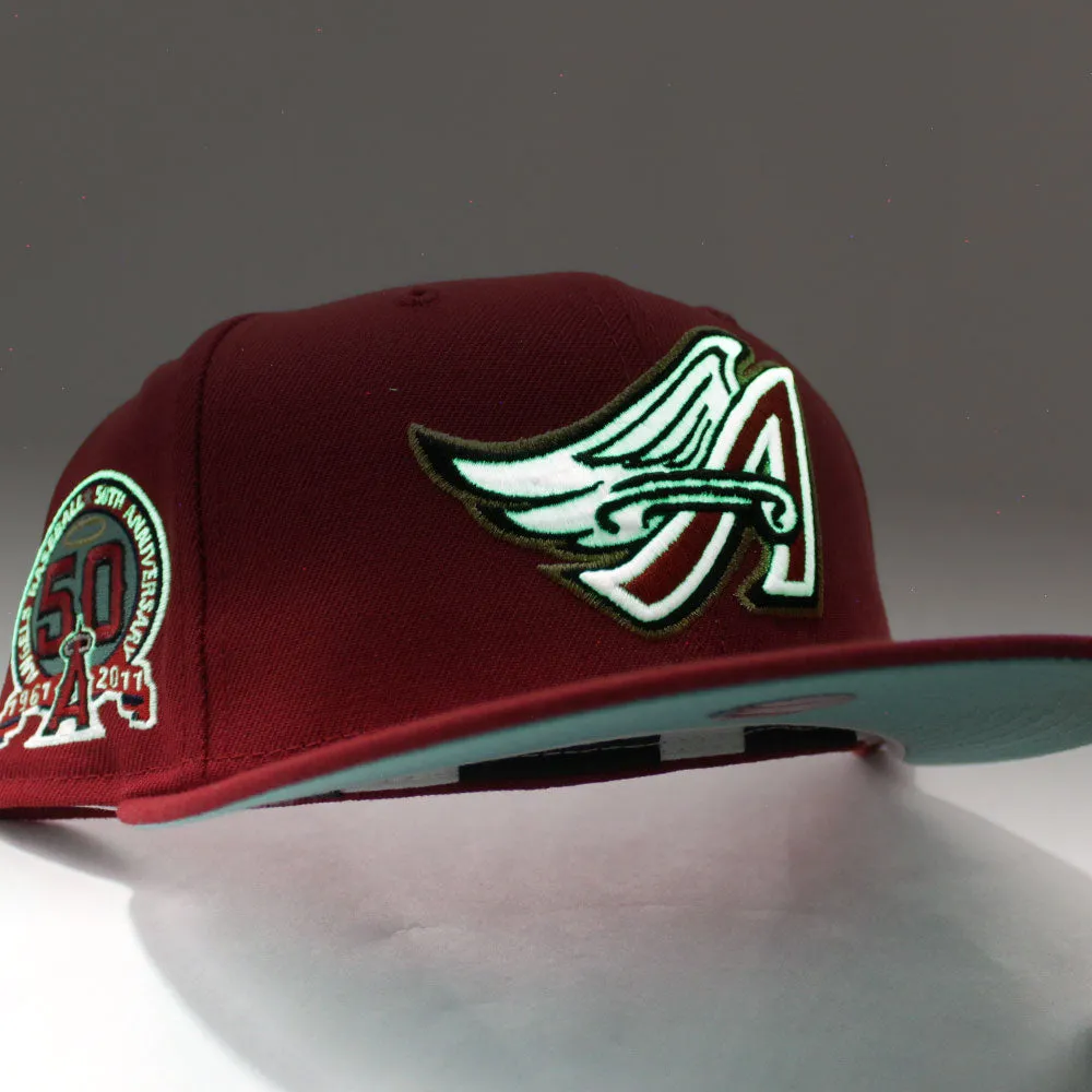 Anaheim Angels 50th Anniversary New Era 59Fifty Fitted Hat (Glow in the Dark Brick Red Tango Mint Under Brim)