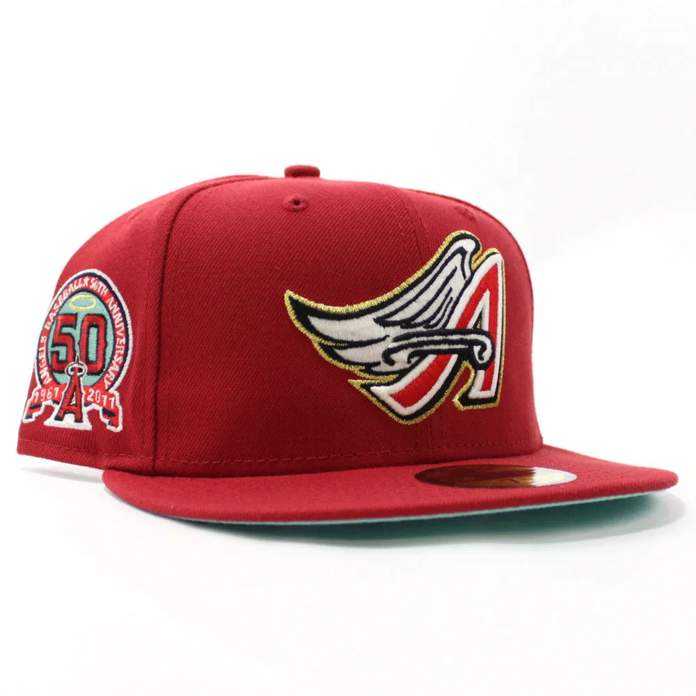 Anaheim Angels 50th Anniversary New Era 59Fifty Fitted Hat (Glow in the Dark Brick Red Tango Mint Under Brim)