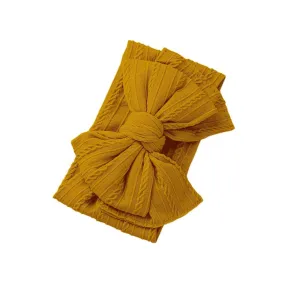 Baby Top Knot Double Bow Headband Mustard