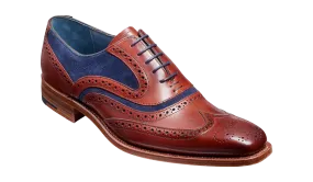 Barker McClean Classic Full Brogue Oxford Shoe - Rosewood Calf / Navy Suede