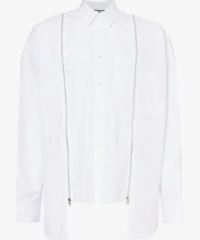 Black Comme Des Garcon Mens White Zipped patch-pocket relaxed-fit cotton-poplin shirt