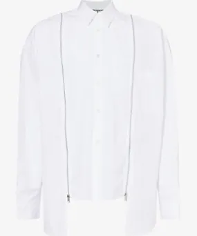 Black Comme Des Garcon Mens White Zipped patch-pocket relaxed-fit cotton-poplin shirt