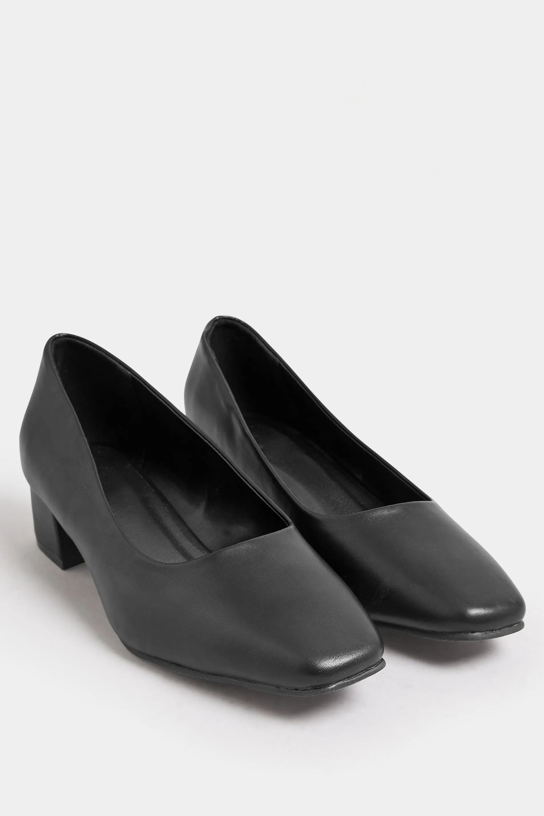 Black Faux Leather Block Heel Court Shoes In Extra Wide EEE Fit