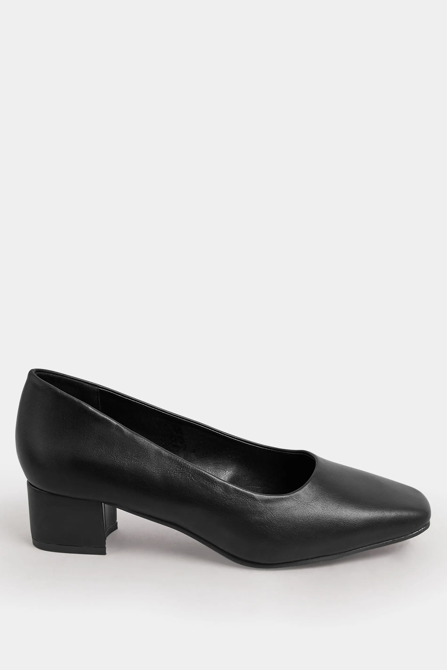 Black Faux Leather Block Heel Court Shoes In Extra Wide EEE Fit