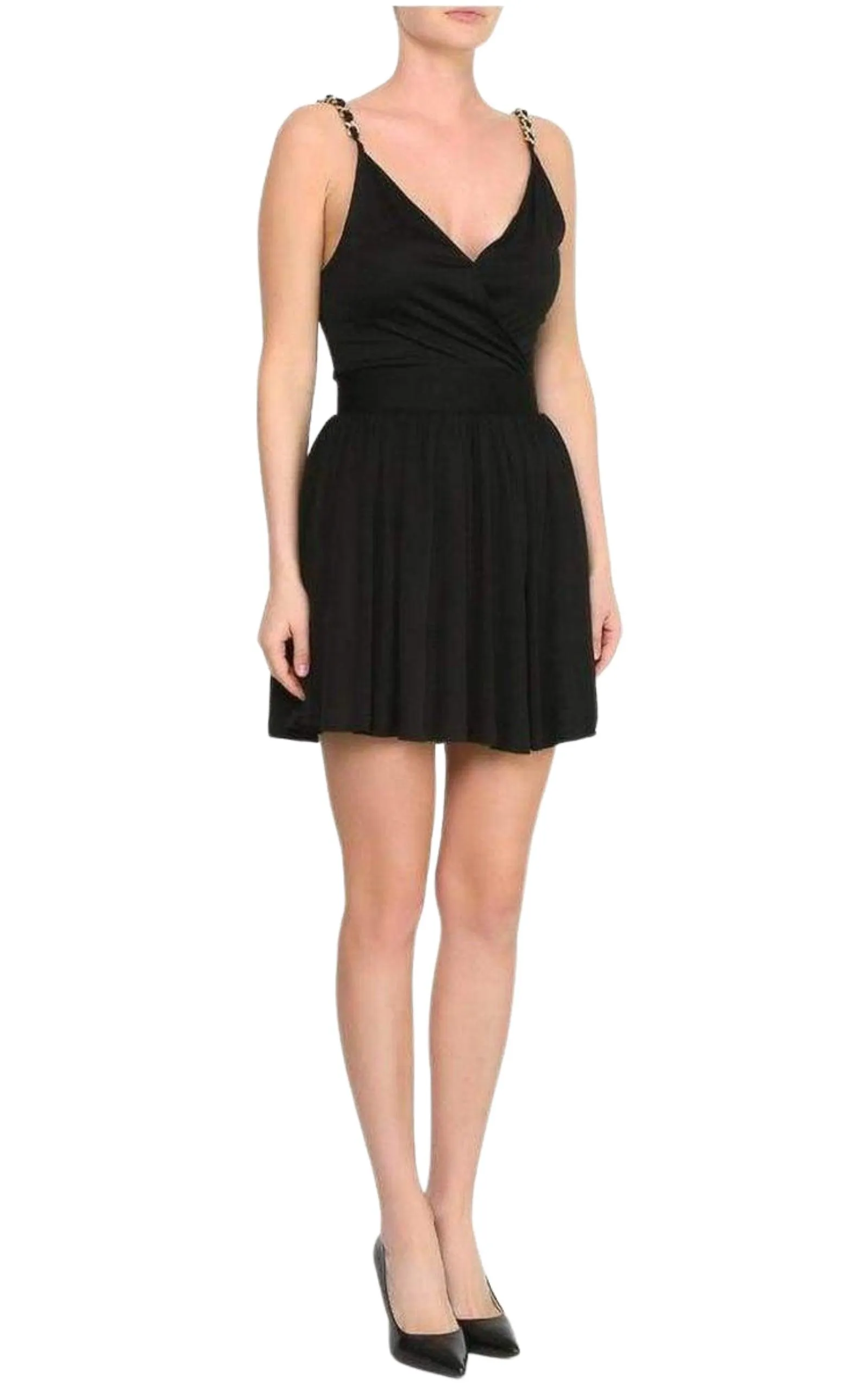 Black Fitted Wrap Metal Chain Straps Dress