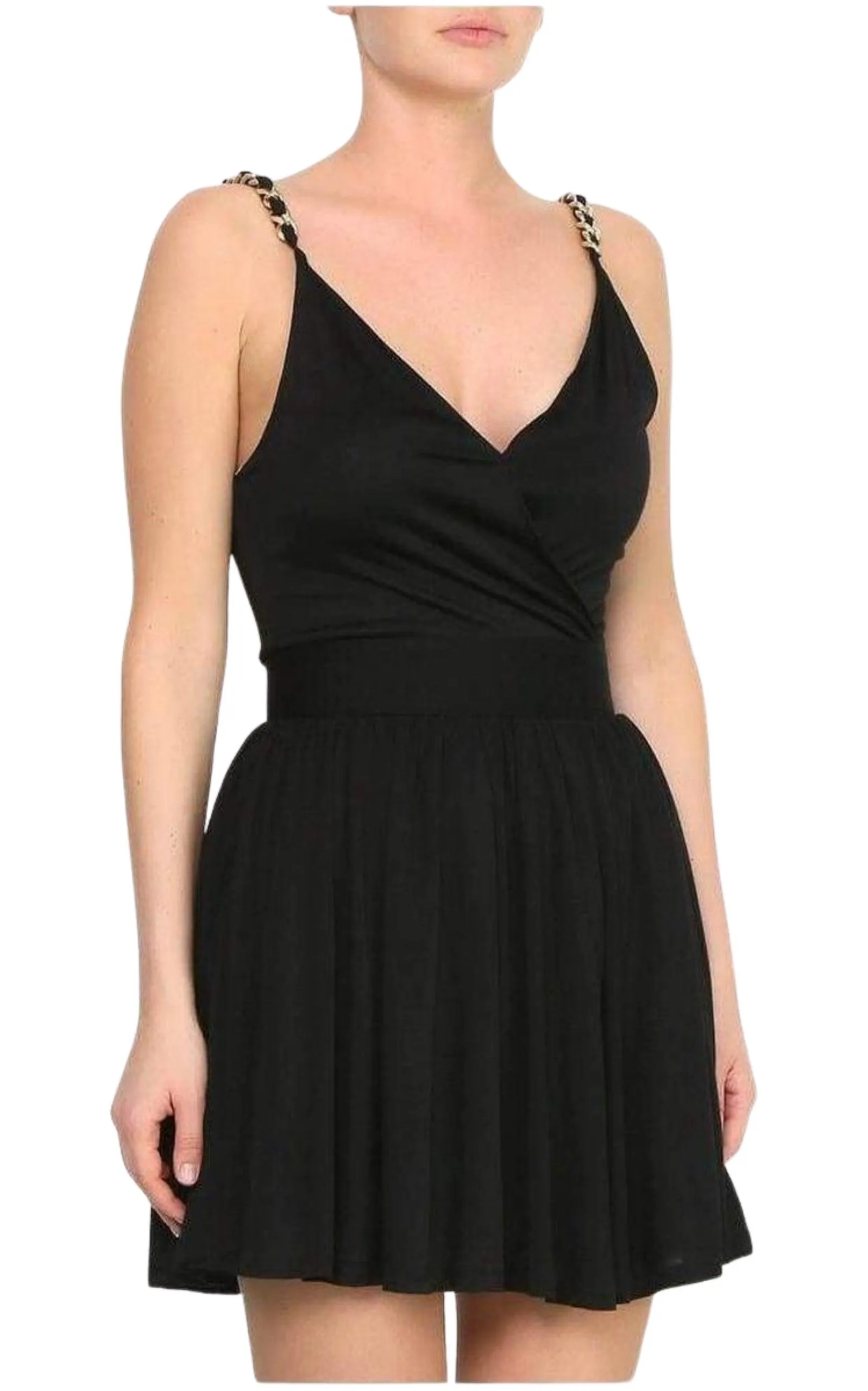 Black Fitted Wrap Metal Chain Straps Dress