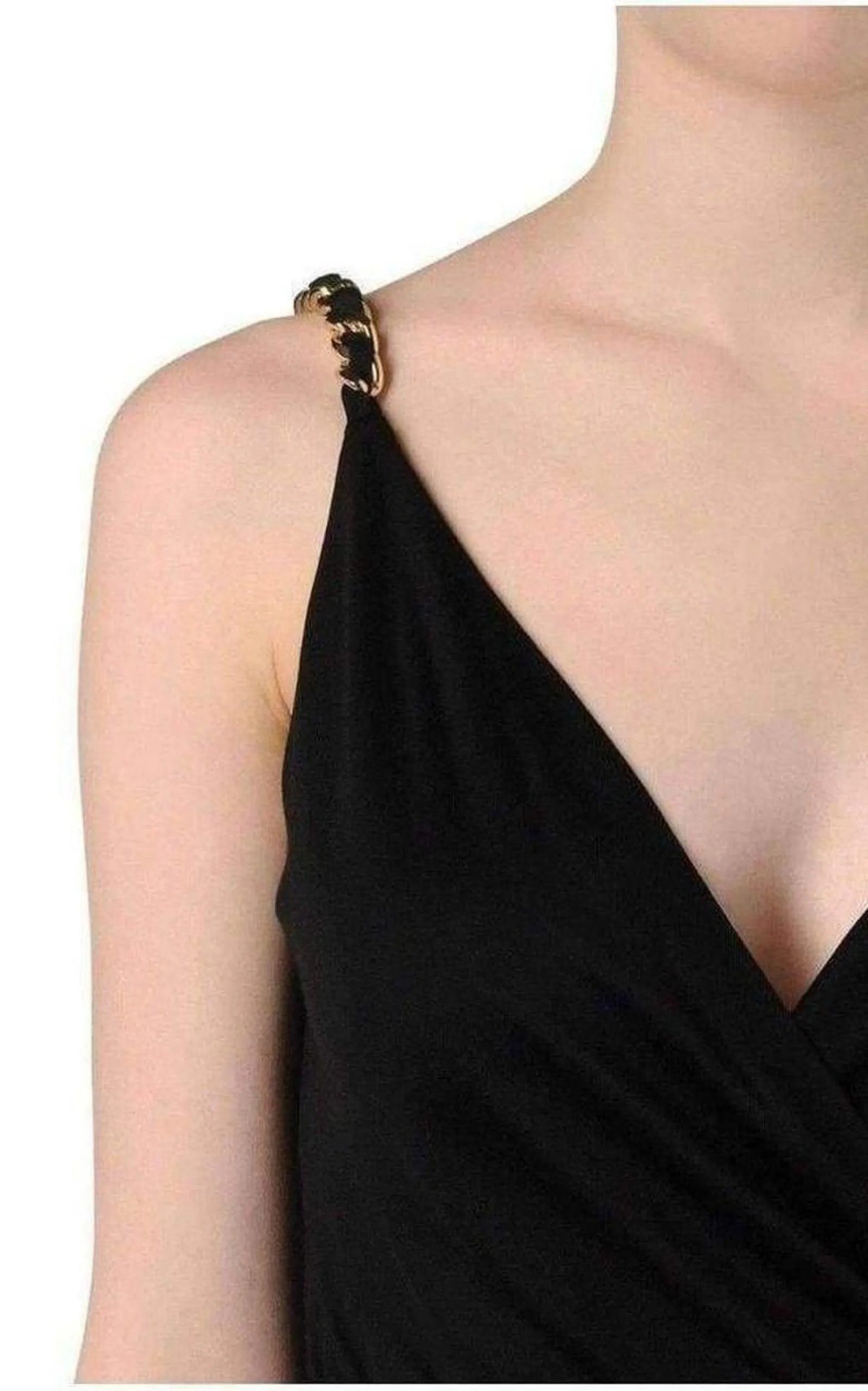 Black Fitted Wrap Metal Chain Straps Dress