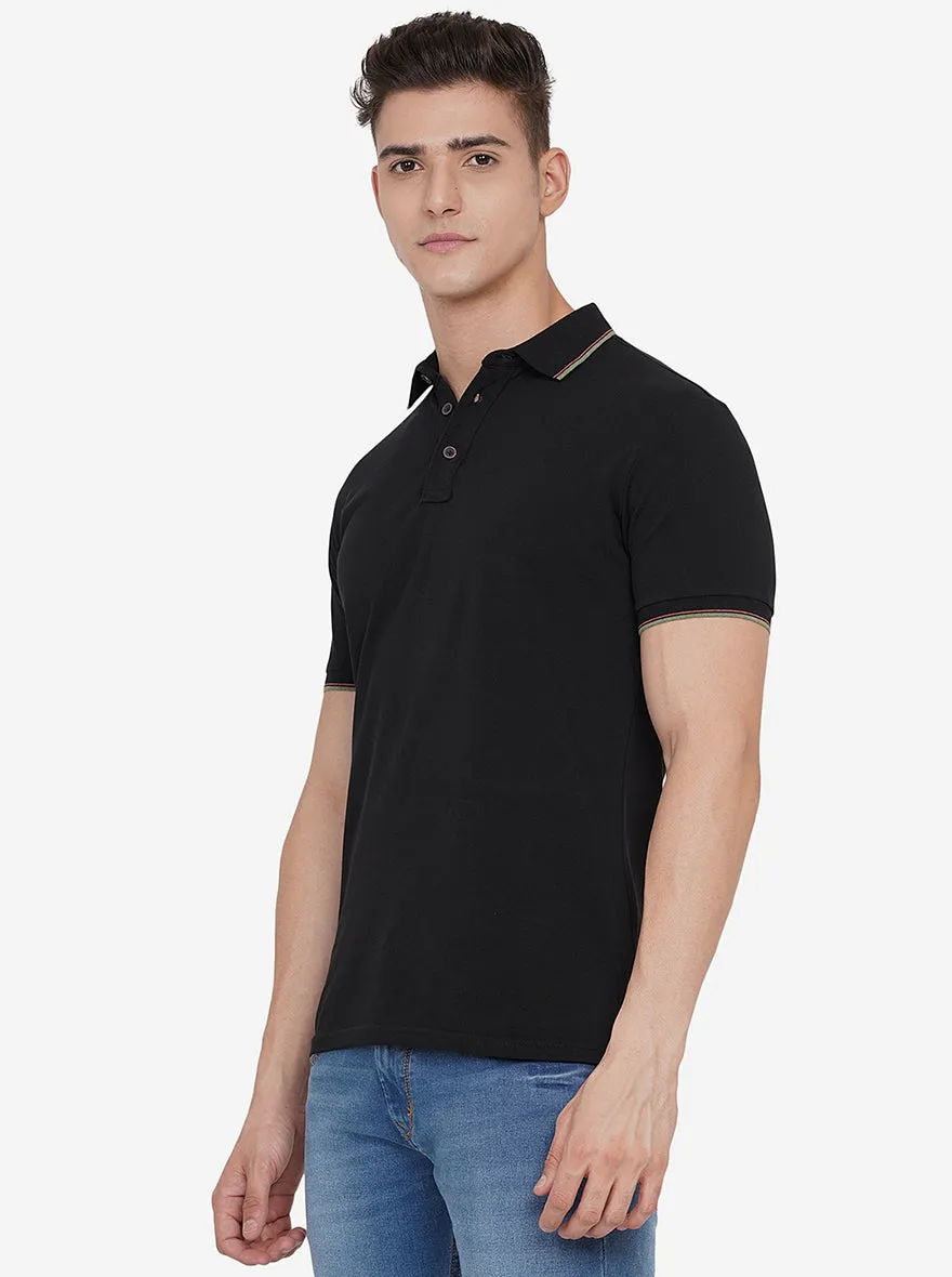 Black Solid Slim Fit Polo T-Shirt | JadeBlue