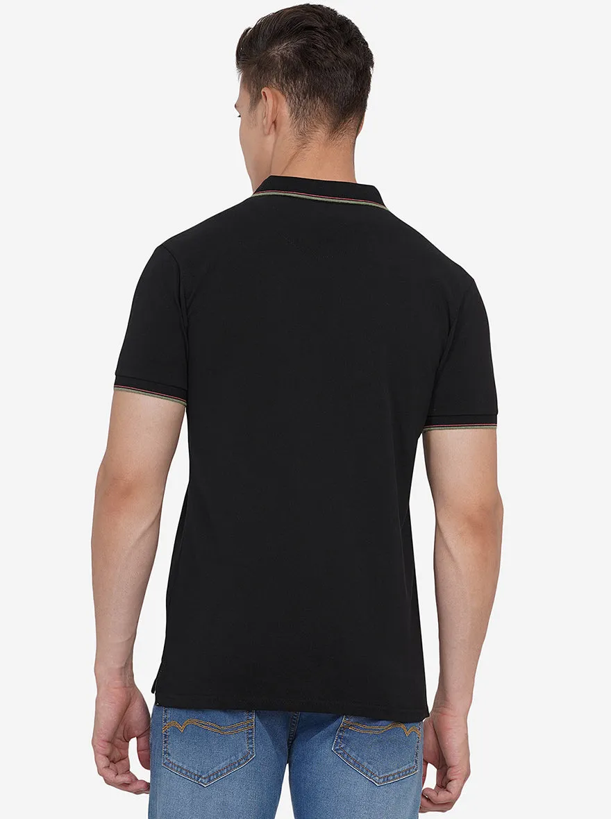 Black Solid Slim Fit Polo T-Shirt | JadeBlue