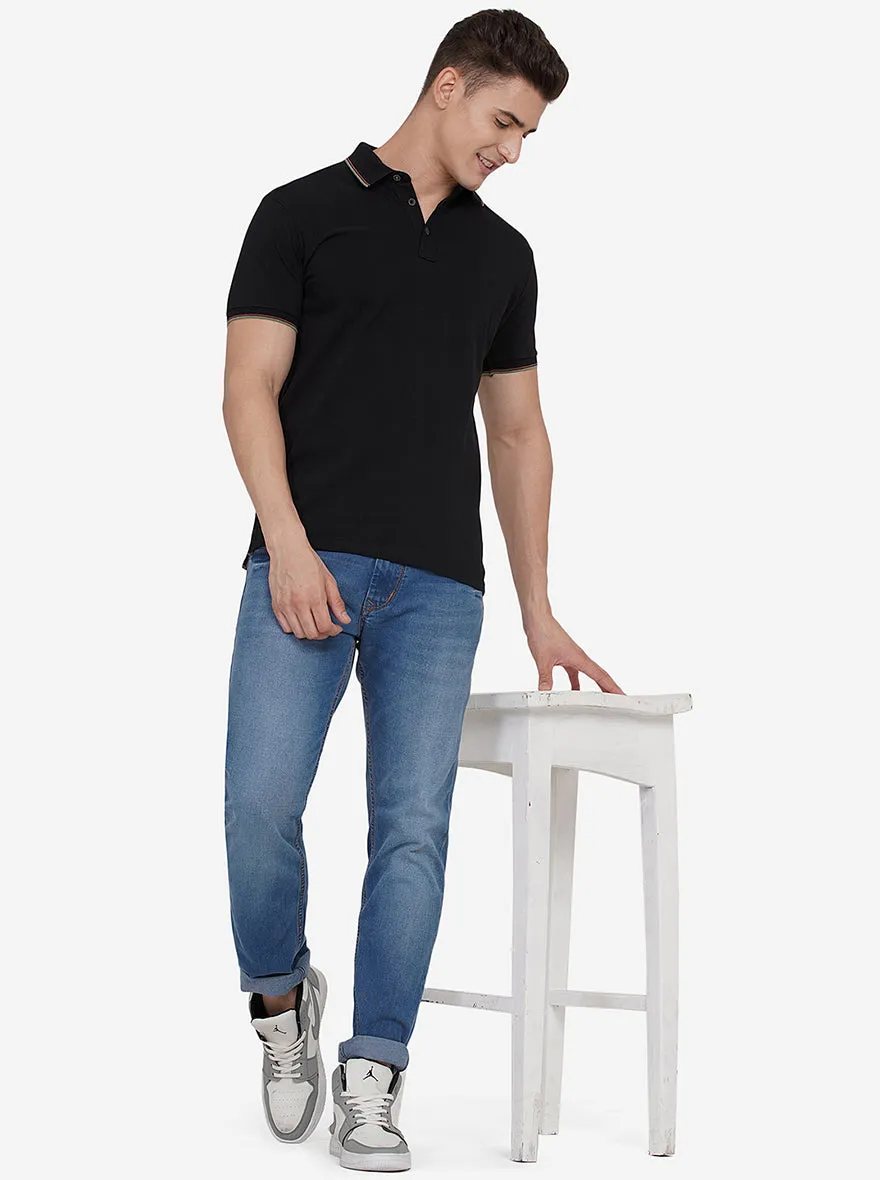 Black Solid Slim Fit Polo T-Shirt | JadeBlue