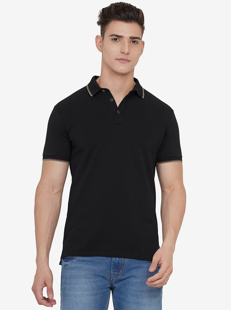 Black Solid Slim Fit Polo T-Shirt | JadeBlue