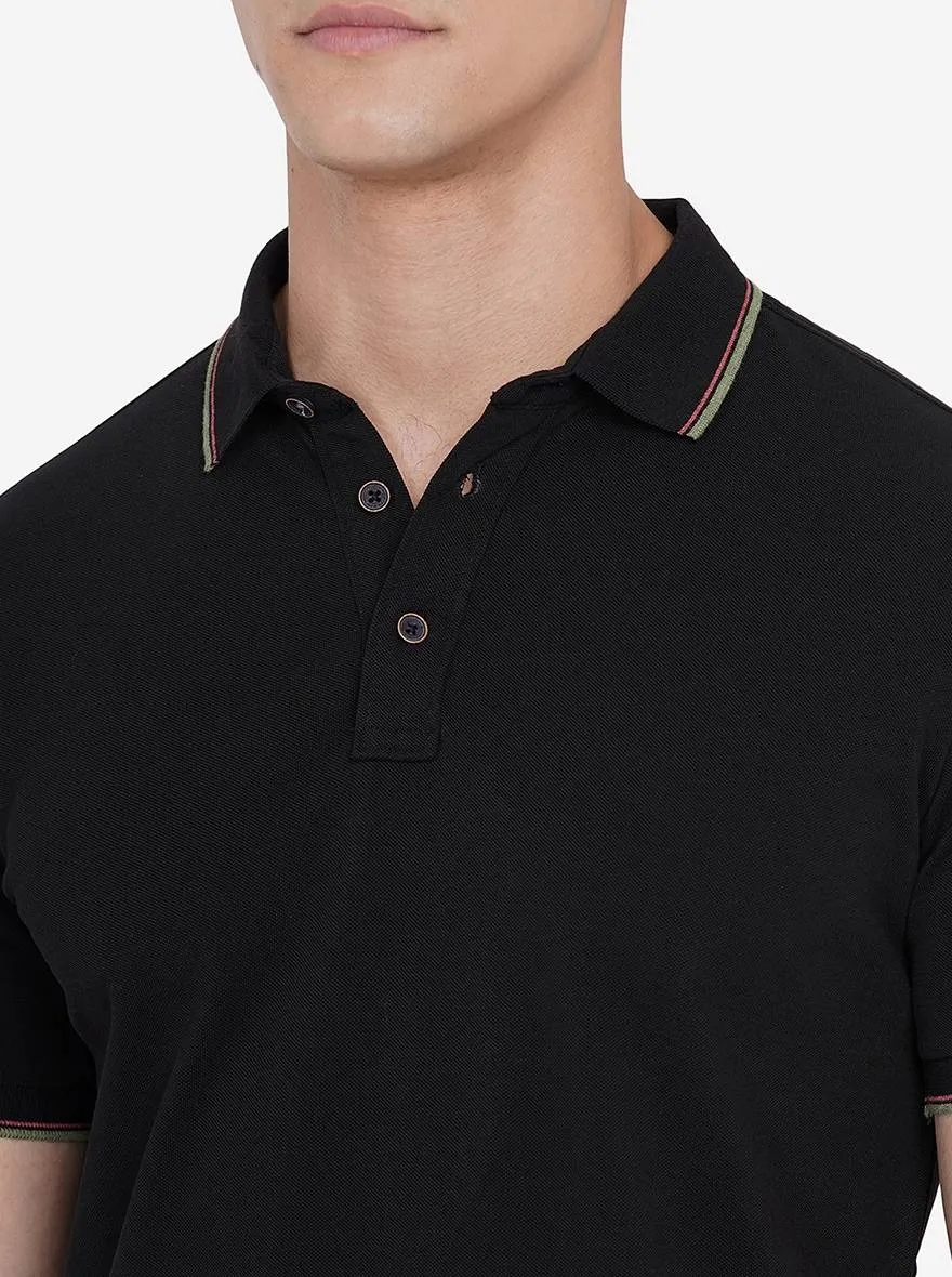 Black Solid Slim Fit Polo T-Shirt | JadeBlue