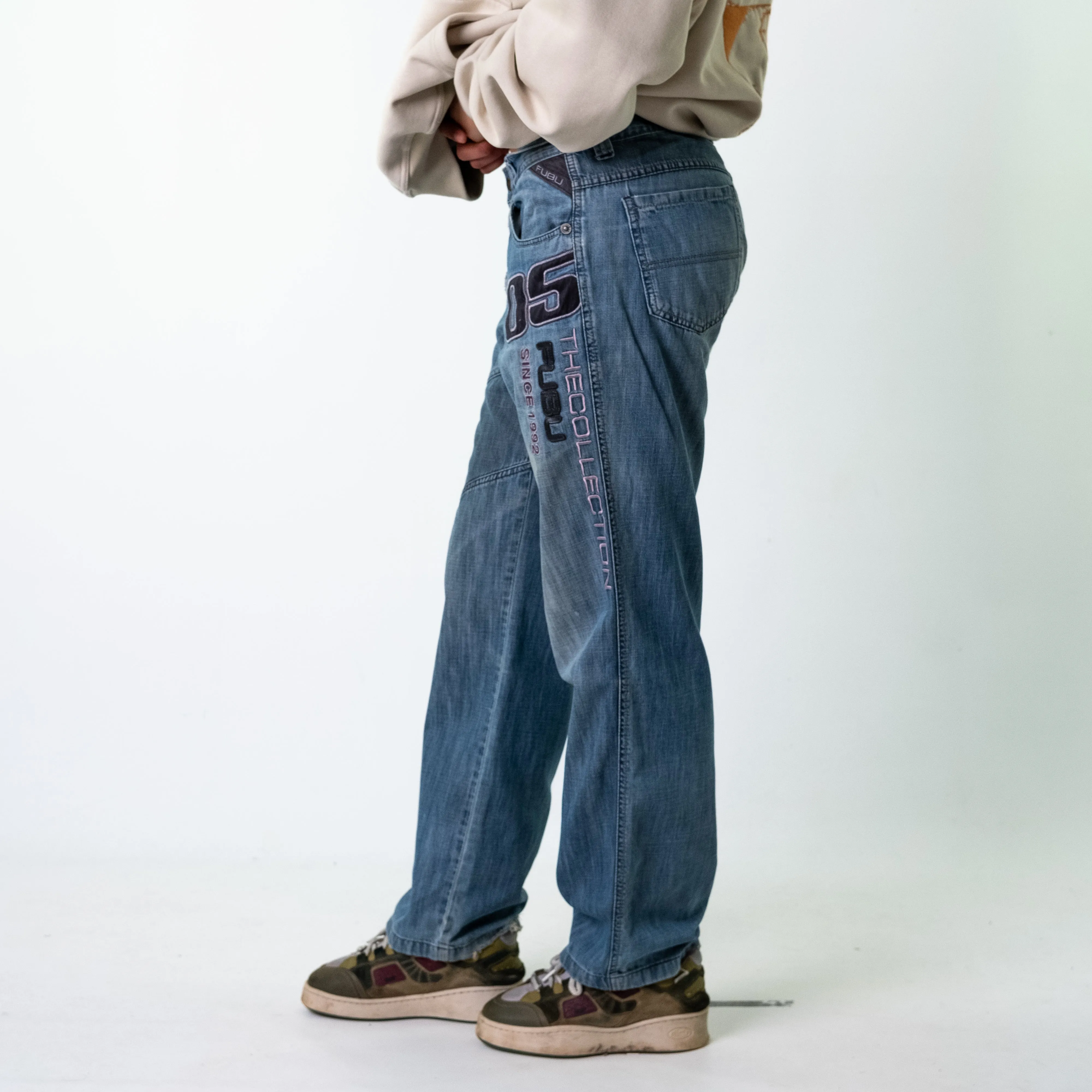 Blue Denim 90s FUBU  Cargo Skater Trousers Pants Jeans (32x32)