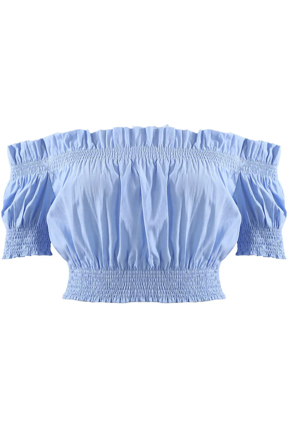 Blue Ruched Bardot Crop Top