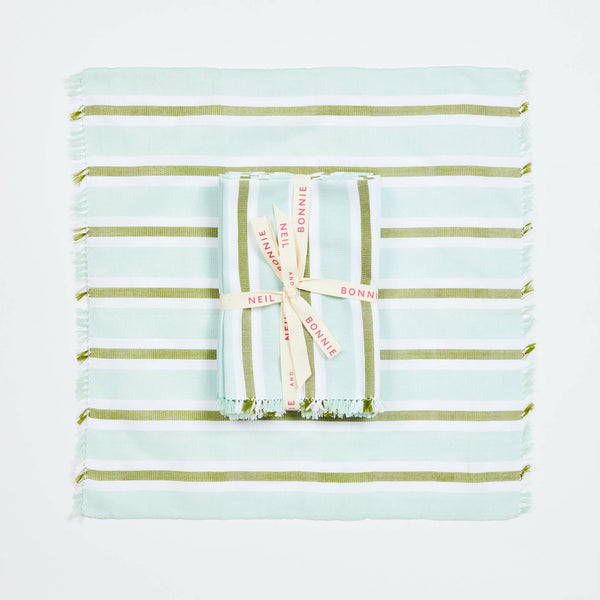 Bonnie & Neil- Woven Stripe Napkins in Mint Set/6