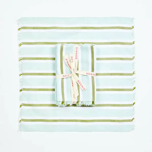 Bonnie & Neil- Woven Stripe Napkins in Mint Set/6