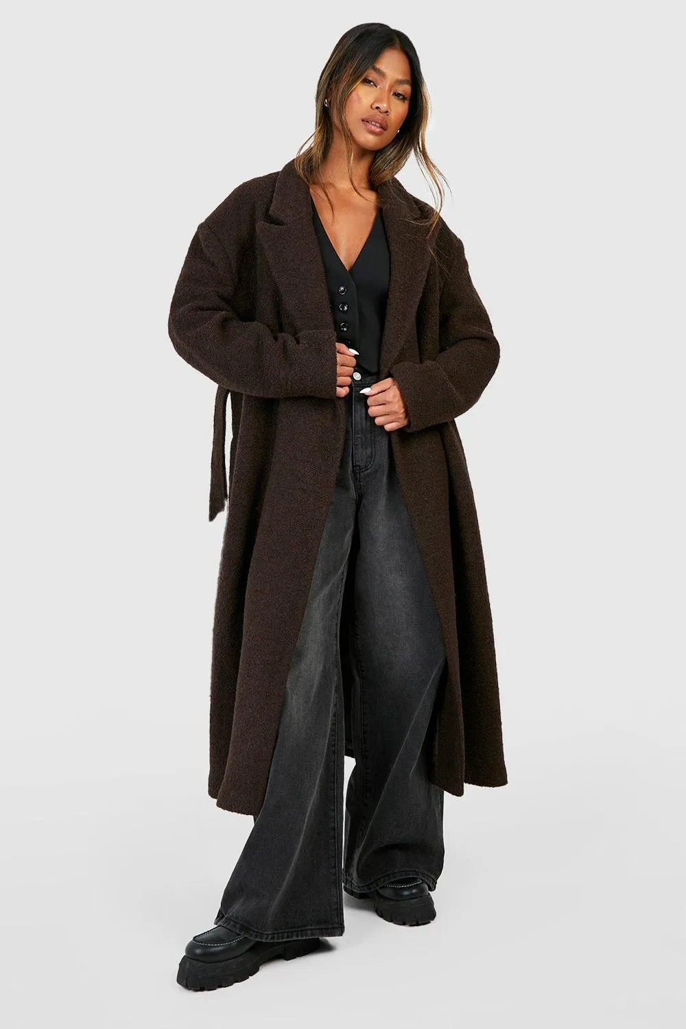 Boucle Belted Wool Coat