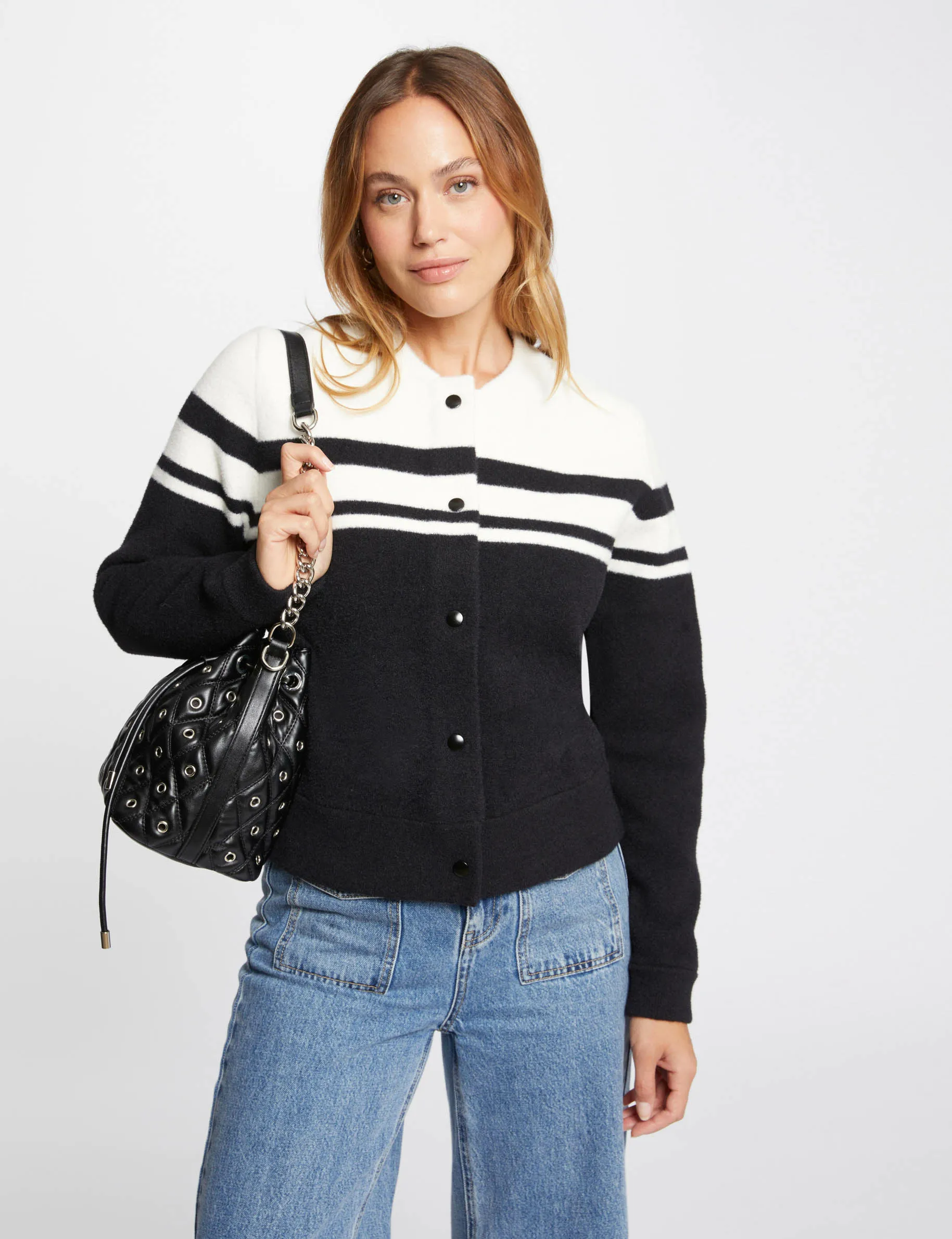 Cardigan with baseball collar black women