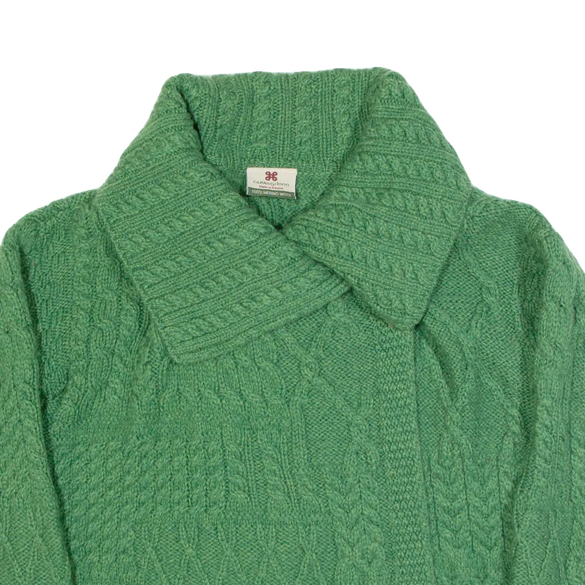 CARRAIG DONN Womens Aran Cardigan Green Collared Cable Knit Wool M