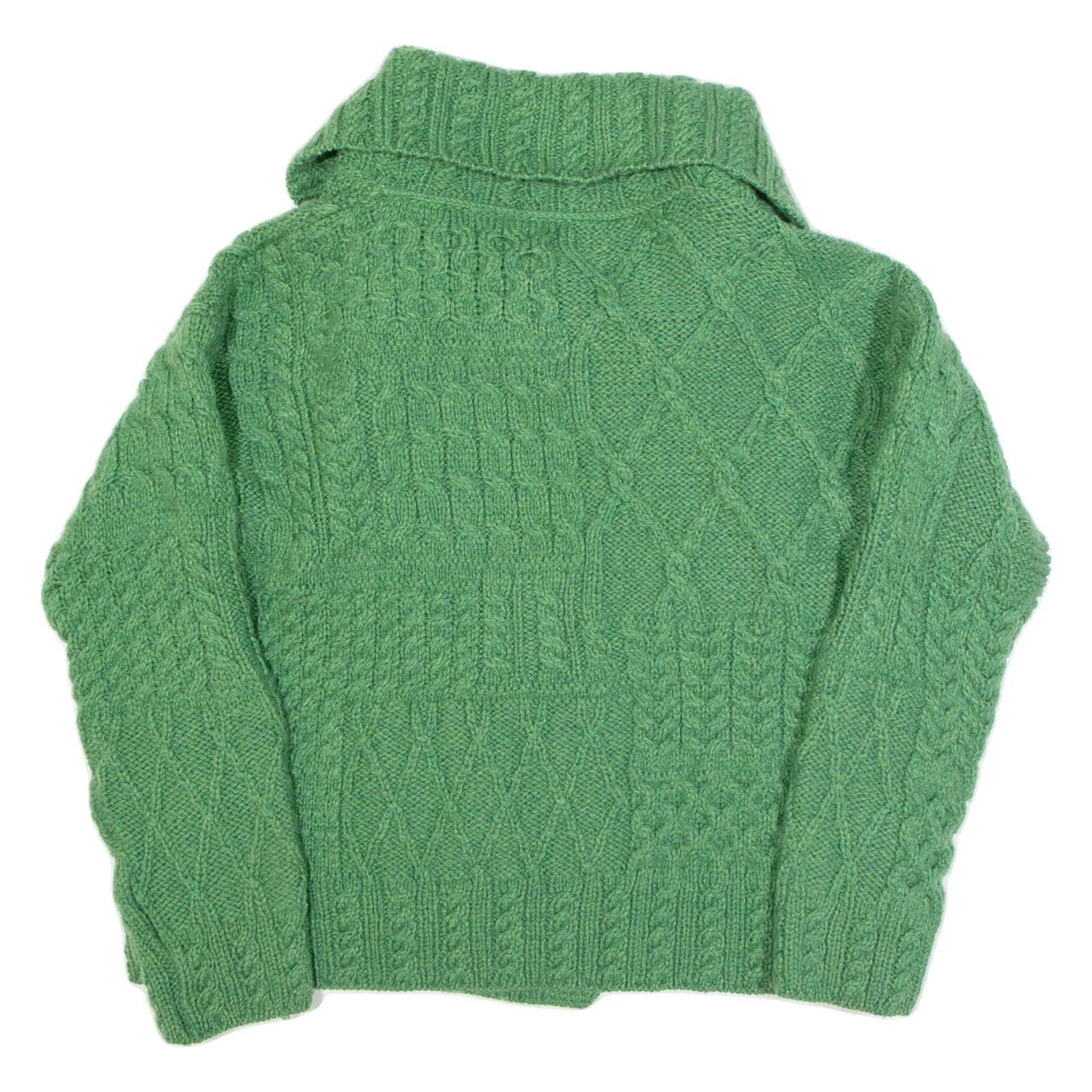 CARRAIG DONN Womens Aran Cardigan Green Collared Cable Knit Wool M