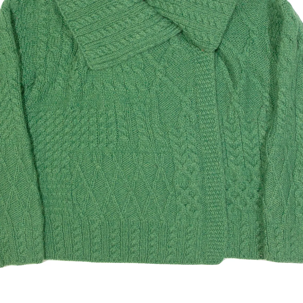 CARRAIG DONN Womens Aran Cardigan Green Collared Cable Knit Wool M