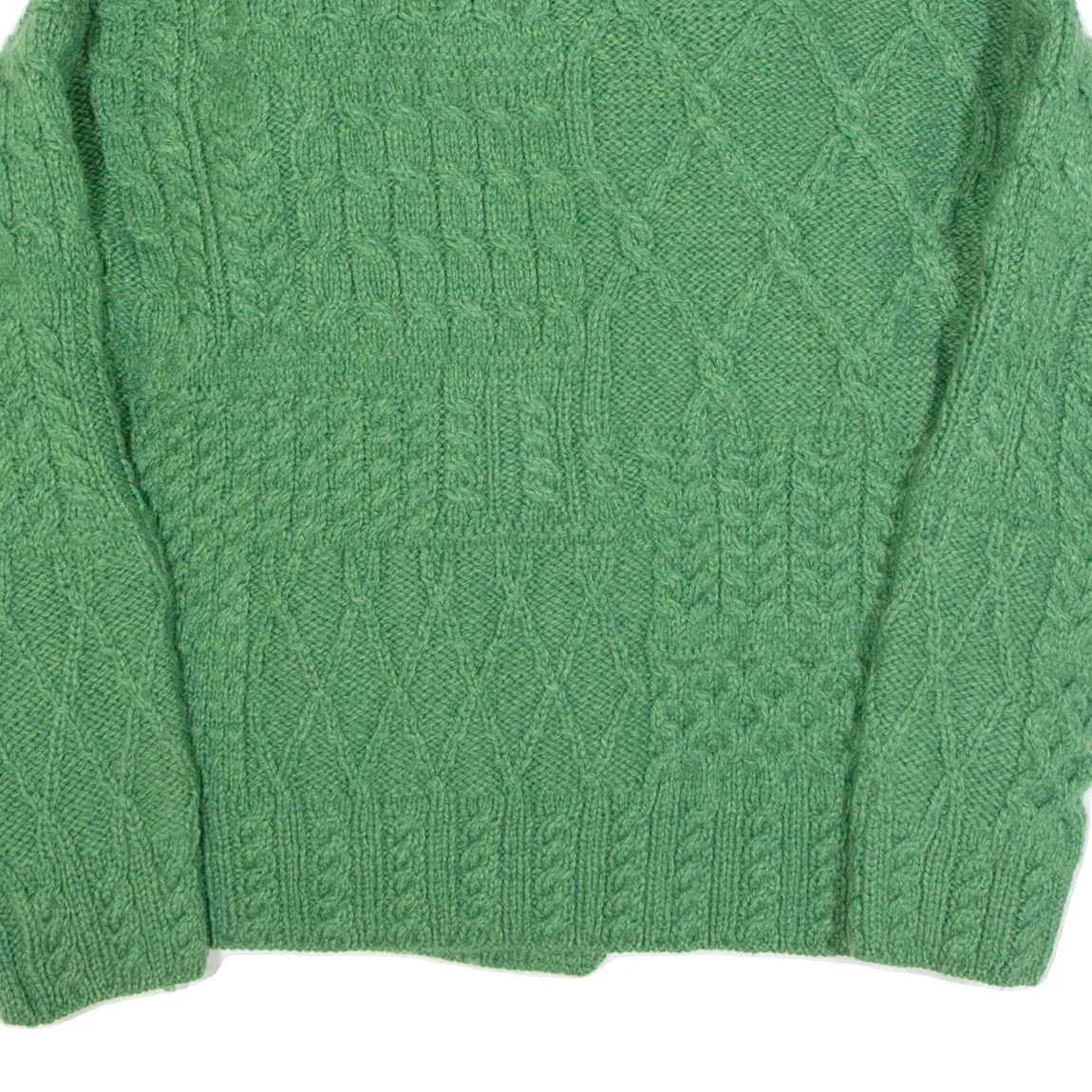 CARRAIG DONN Womens Aran Cardigan Green Collared Cable Knit Wool M