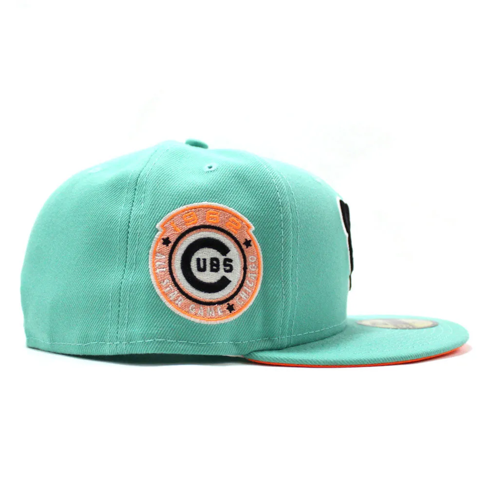 Chicago Cubs 1962 All Star Game New Era 59Fifty Fitted Hat (Glow in the Dark Logo Clear Mint Neon Orange Under Brim)