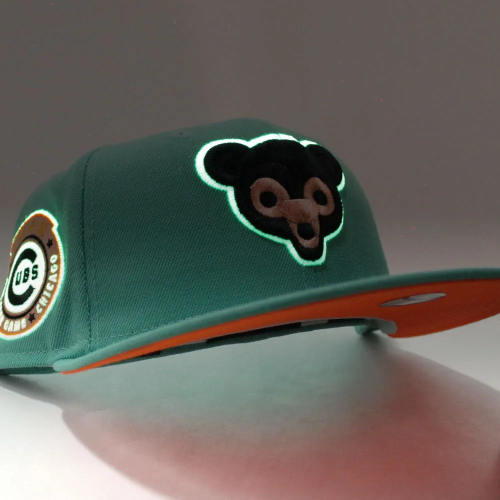 Chicago Cubs 1962 All Star Game New Era 59Fifty Fitted Hat (Glow in the Dark Logo Clear Mint Neon Orange Under Brim)