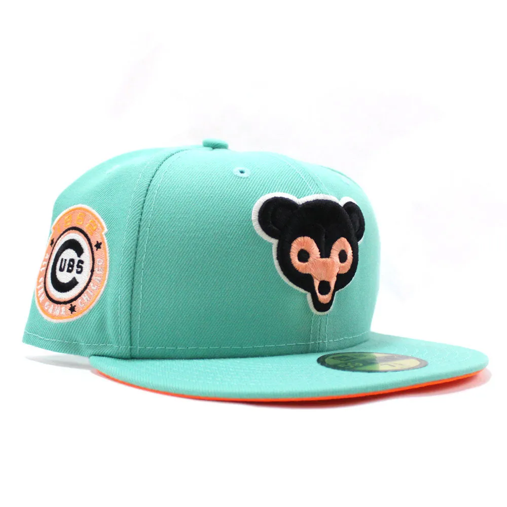 Chicago Cubs 1962 All Star Game New Era 59Fifty Fitted Hat (Glow in the Dark Logo Clear Mint Neon Orange Under Brim)