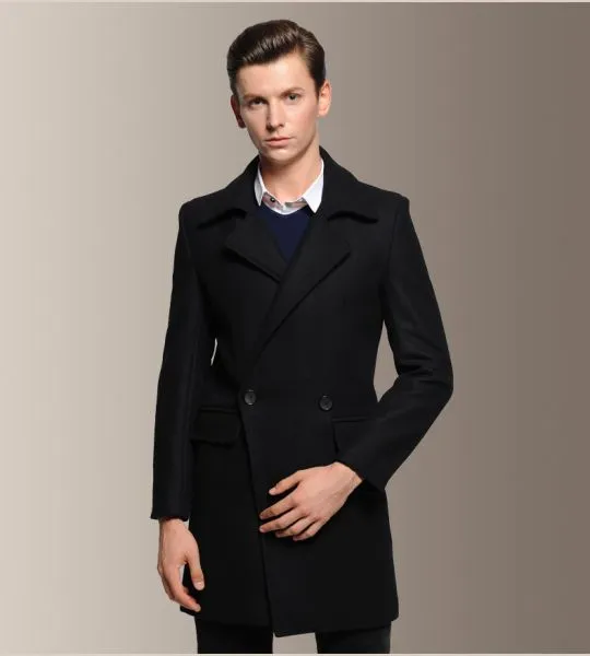 Classic Wool Coat with Single Button Row for Men