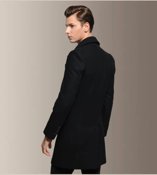 Classic Wool Coat with Single Button Row for Men