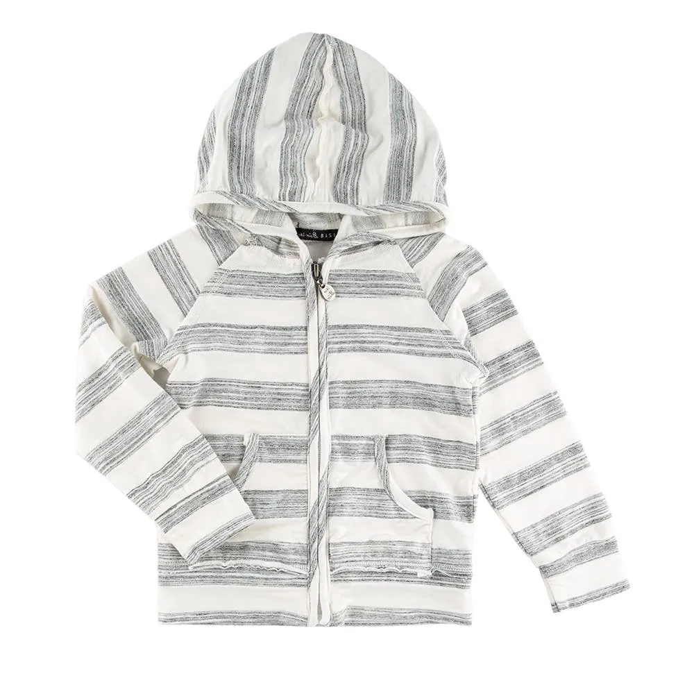 Coconut Stripe Indigo Zip Up Hoodie from Miki Miette