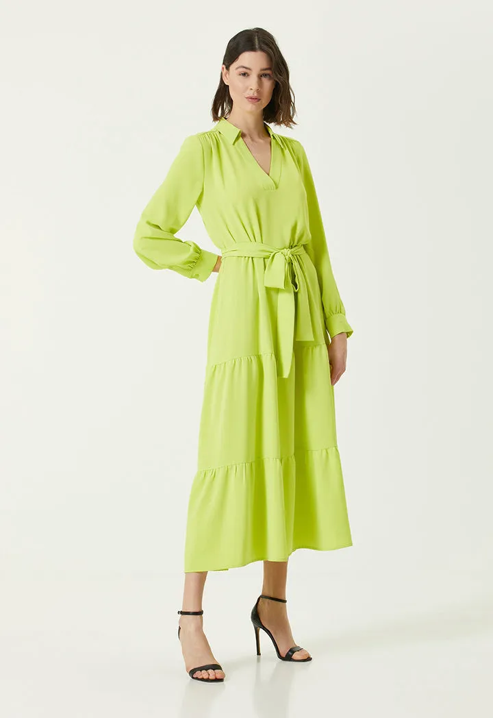 Collection Sash Detailed Midi Crepe Dress Green