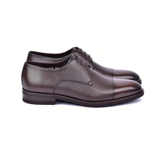 Corrente C001106-6793 Men's Shoes Brown Deer-Skin Leather Derby Cap-Toe Oxfords (CRT1482)