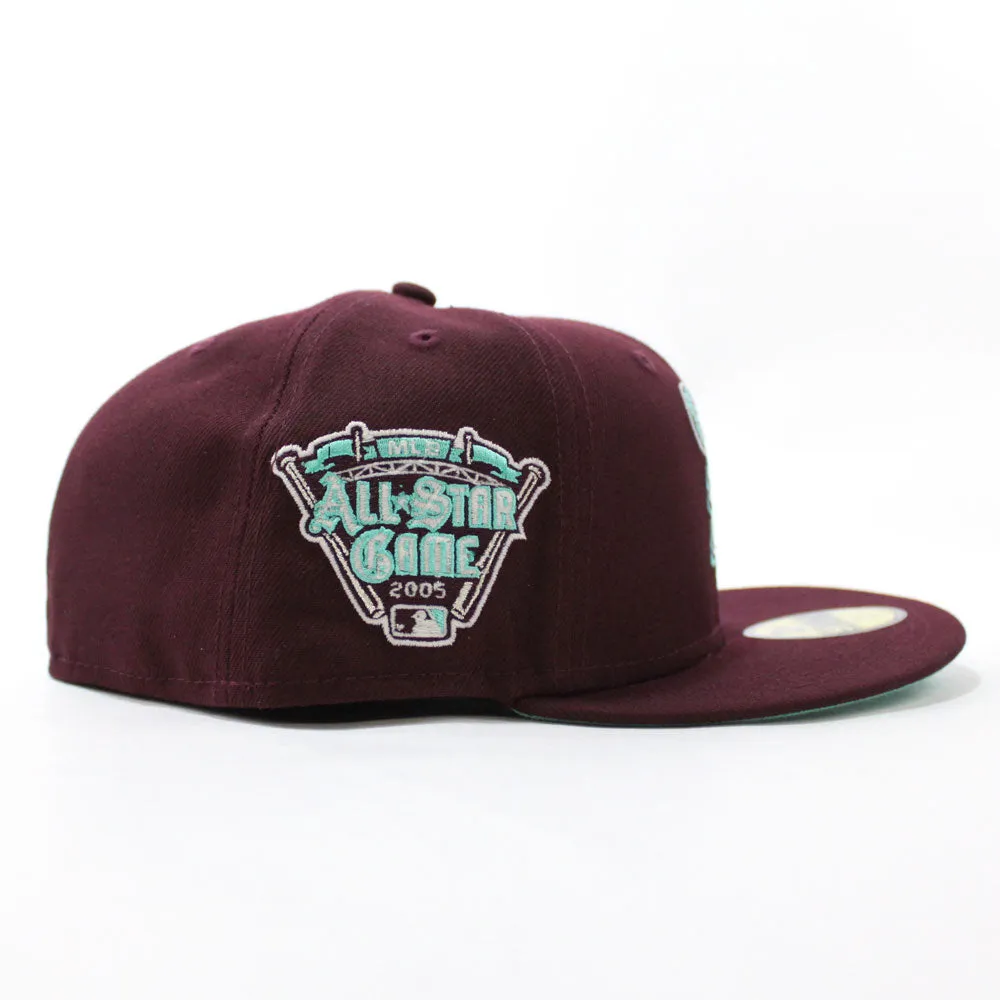 Detroit Tigers 2005 All-Star Game New Era 59Fifty Fitted Hat (Glow in the Dark Maroon Mint Under Brim)