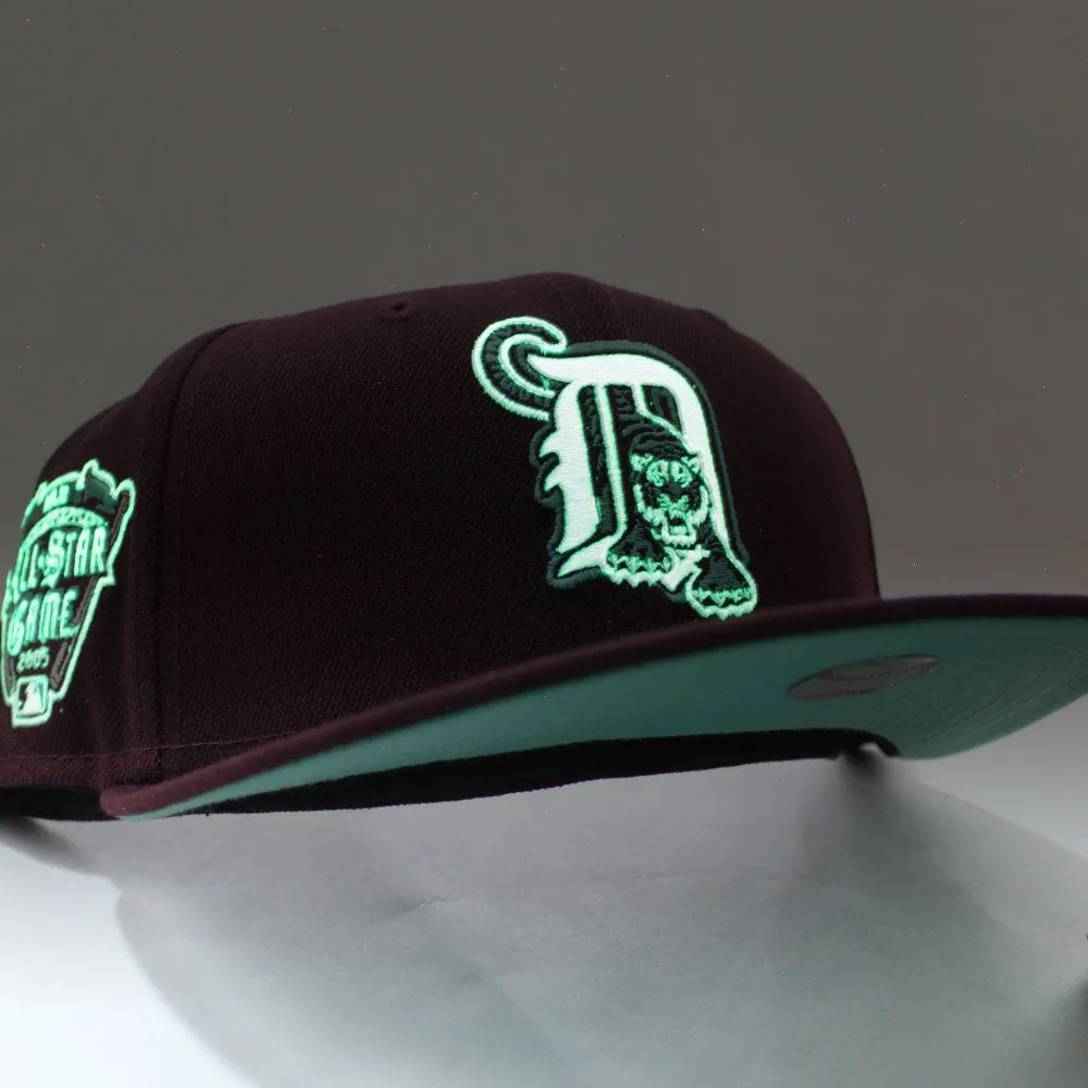 Detroit Tigers 2005 All-Star Game New Era 59Fifty Fitted Hat (Glow in the Dark Maroon Mint Under Brim)