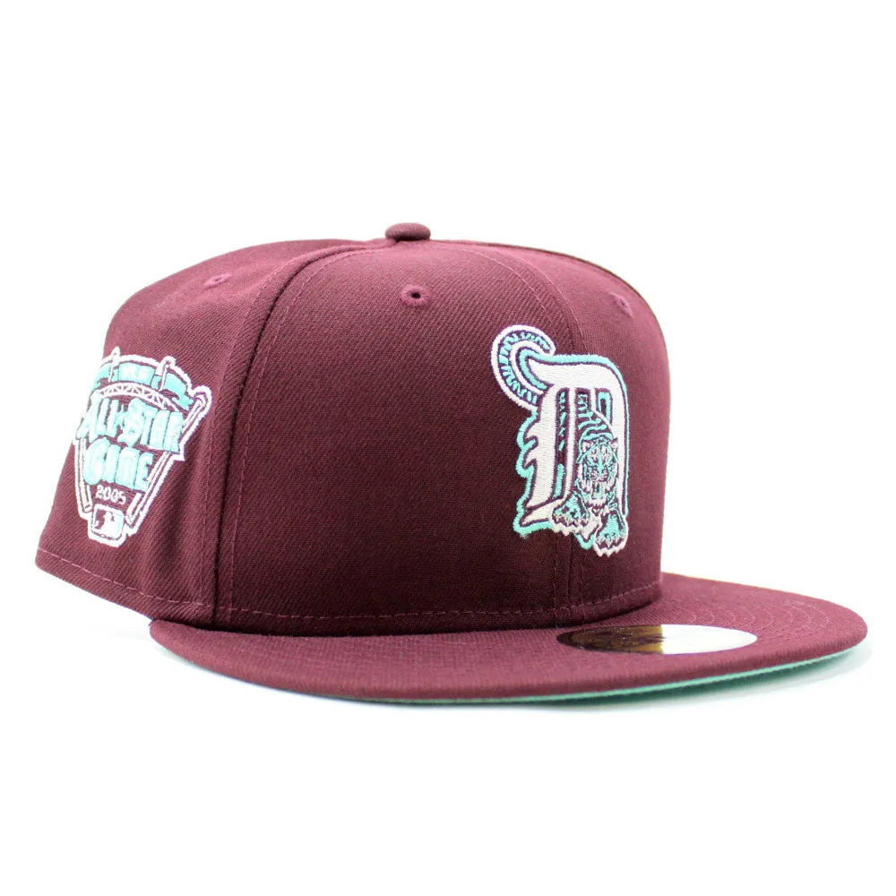 Detroit Tigers 2005 All-Star Game New Era 59Fifty Fitted Hat (Glow in the Dark Maroon Mint Under Brim)