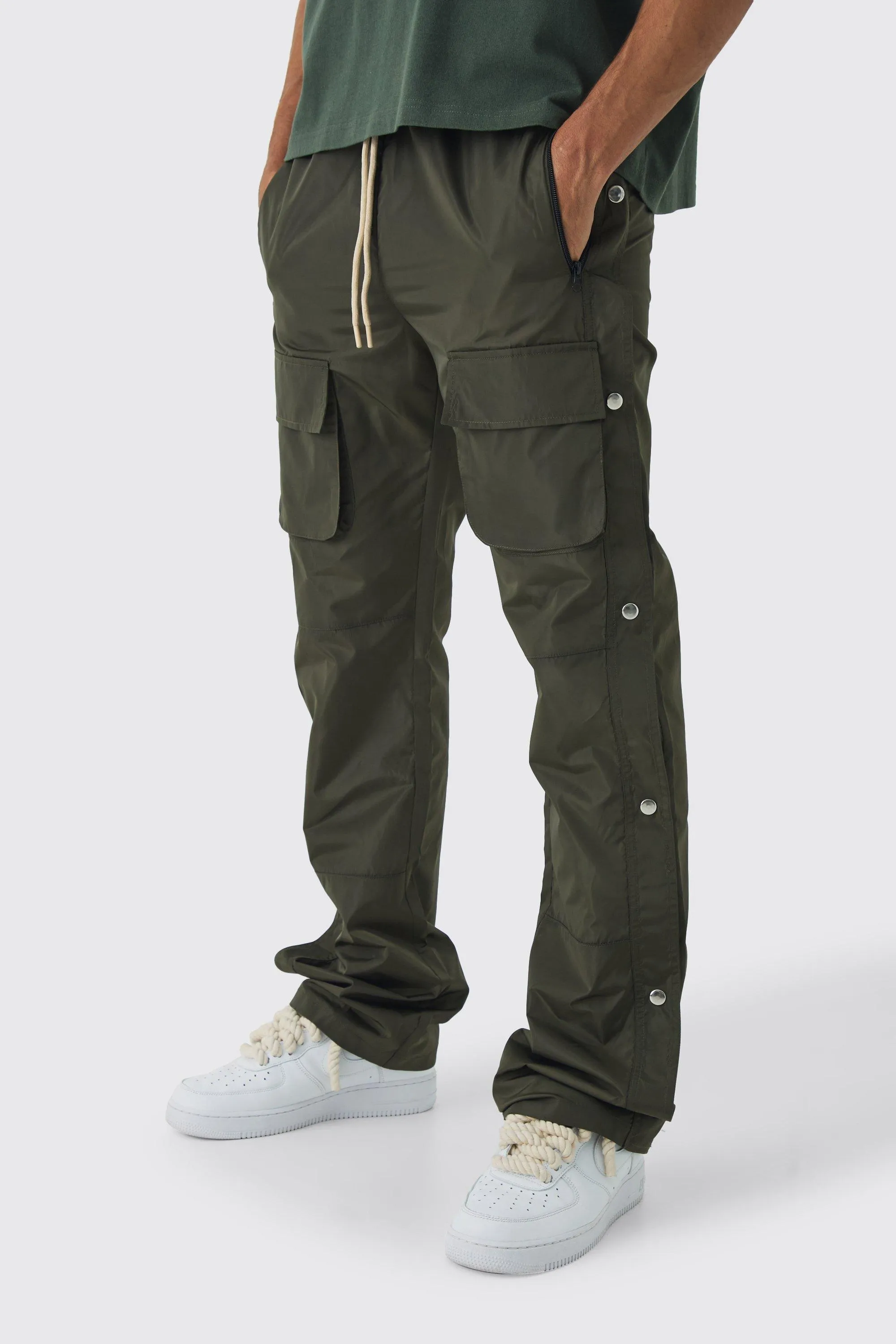 Elasticated Waist Slim Flare Stacked Cargo Trousers