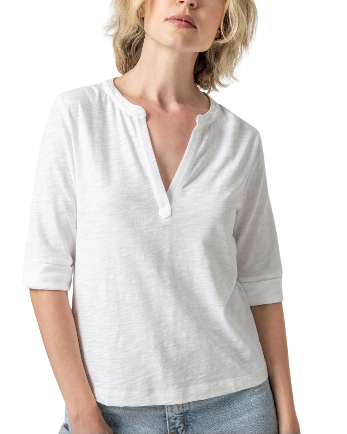 Elbow Sleeve Split Neck (White)