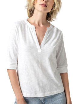 Elbow Sleeve Split Neck (White)