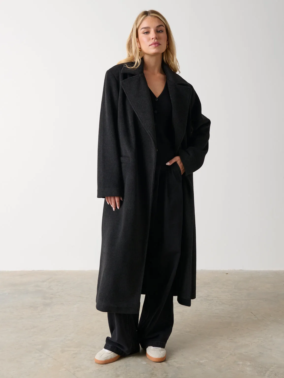 Ezra Boxy Collared Coat - Charcoal