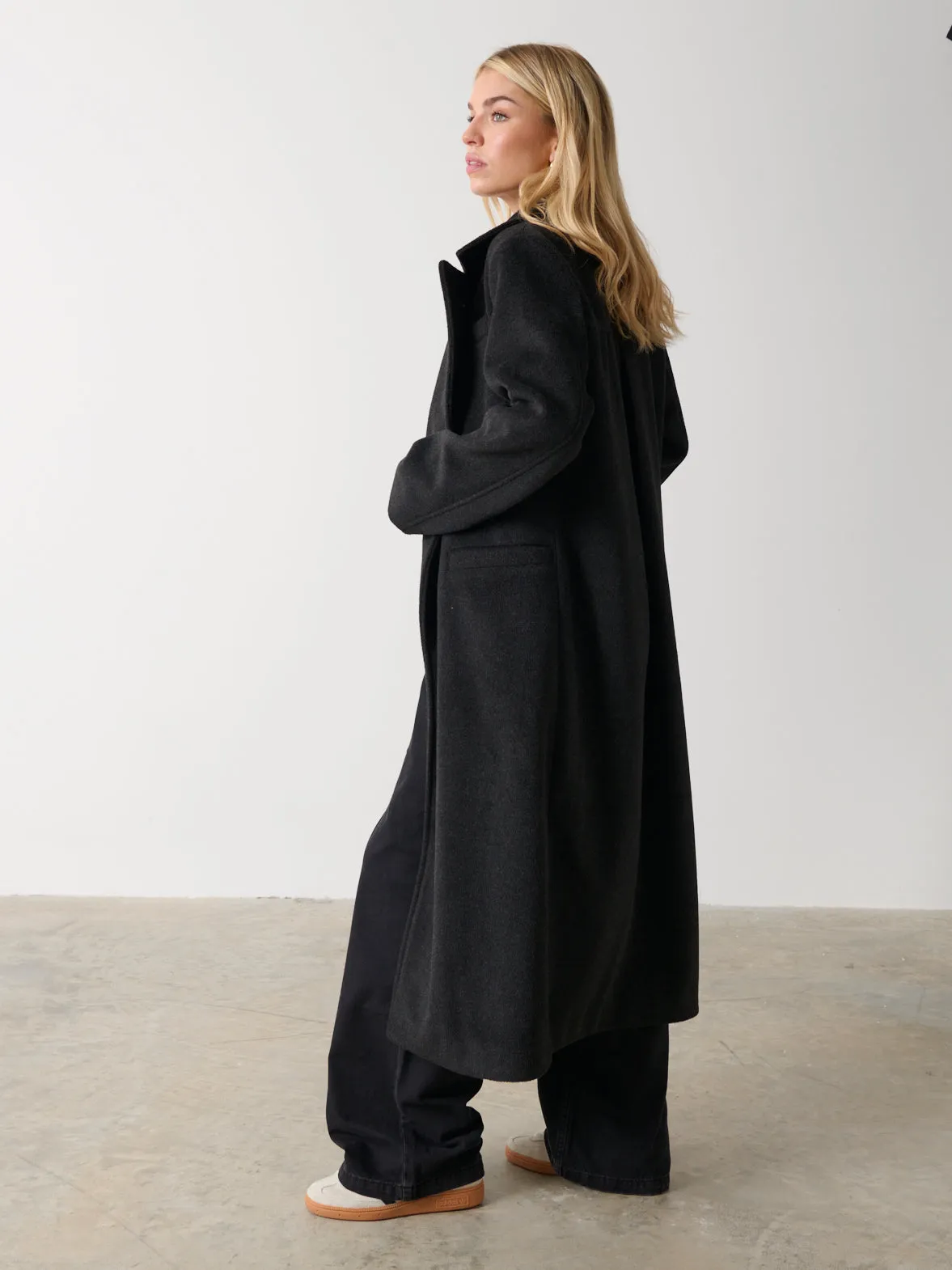 Ezra Boxy Collared Coat - Charcoal