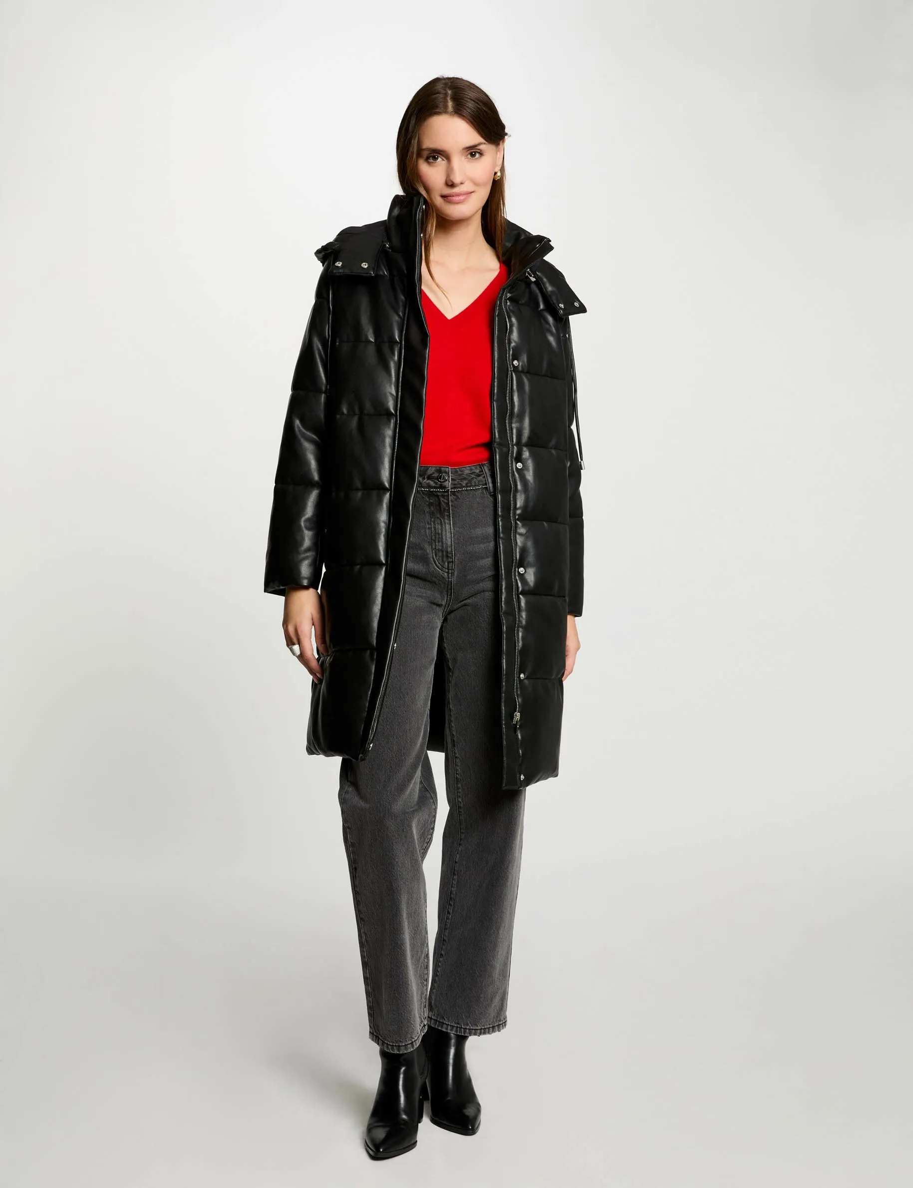 Faux leather padded jacket black women