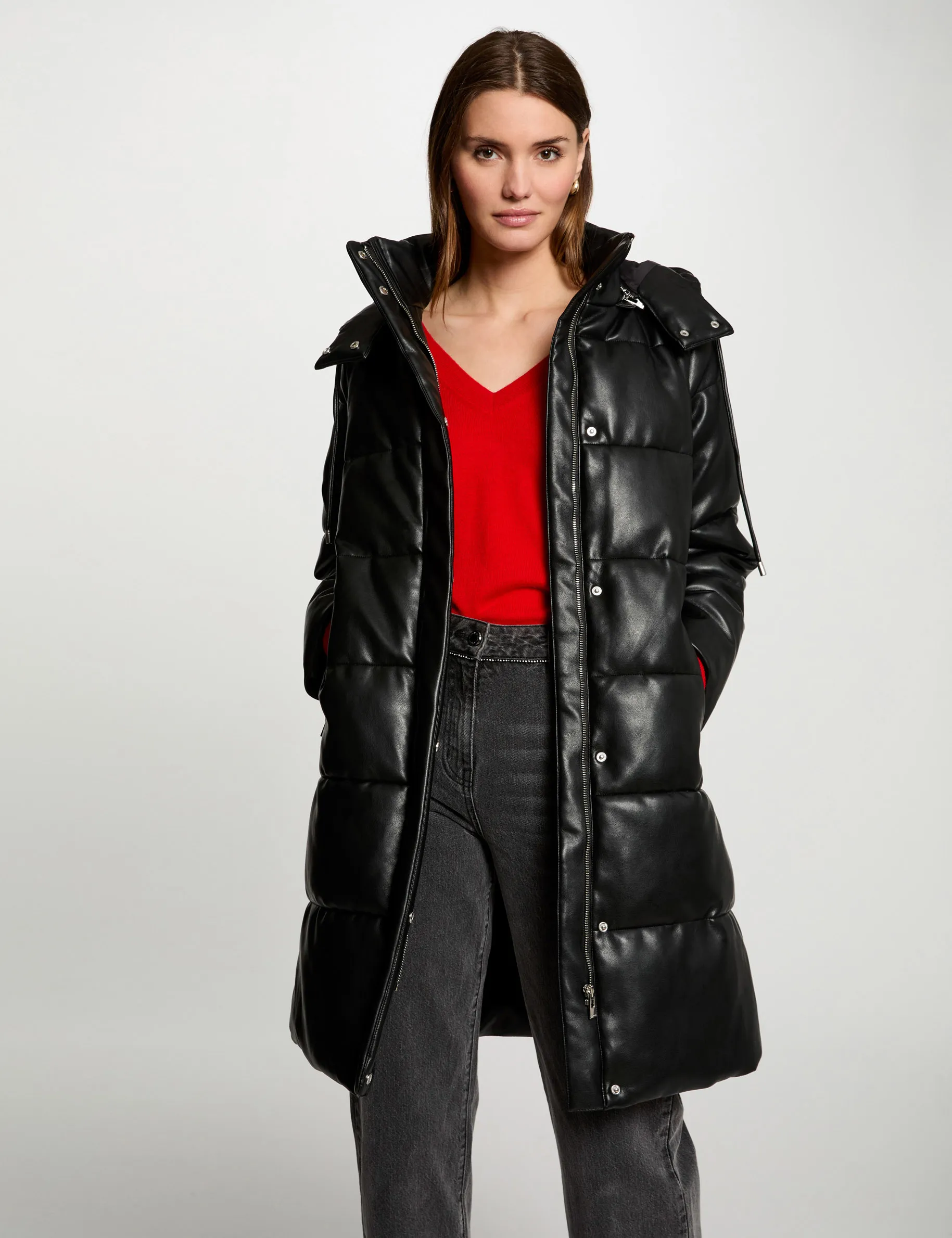 Faux leather padded jacket black women