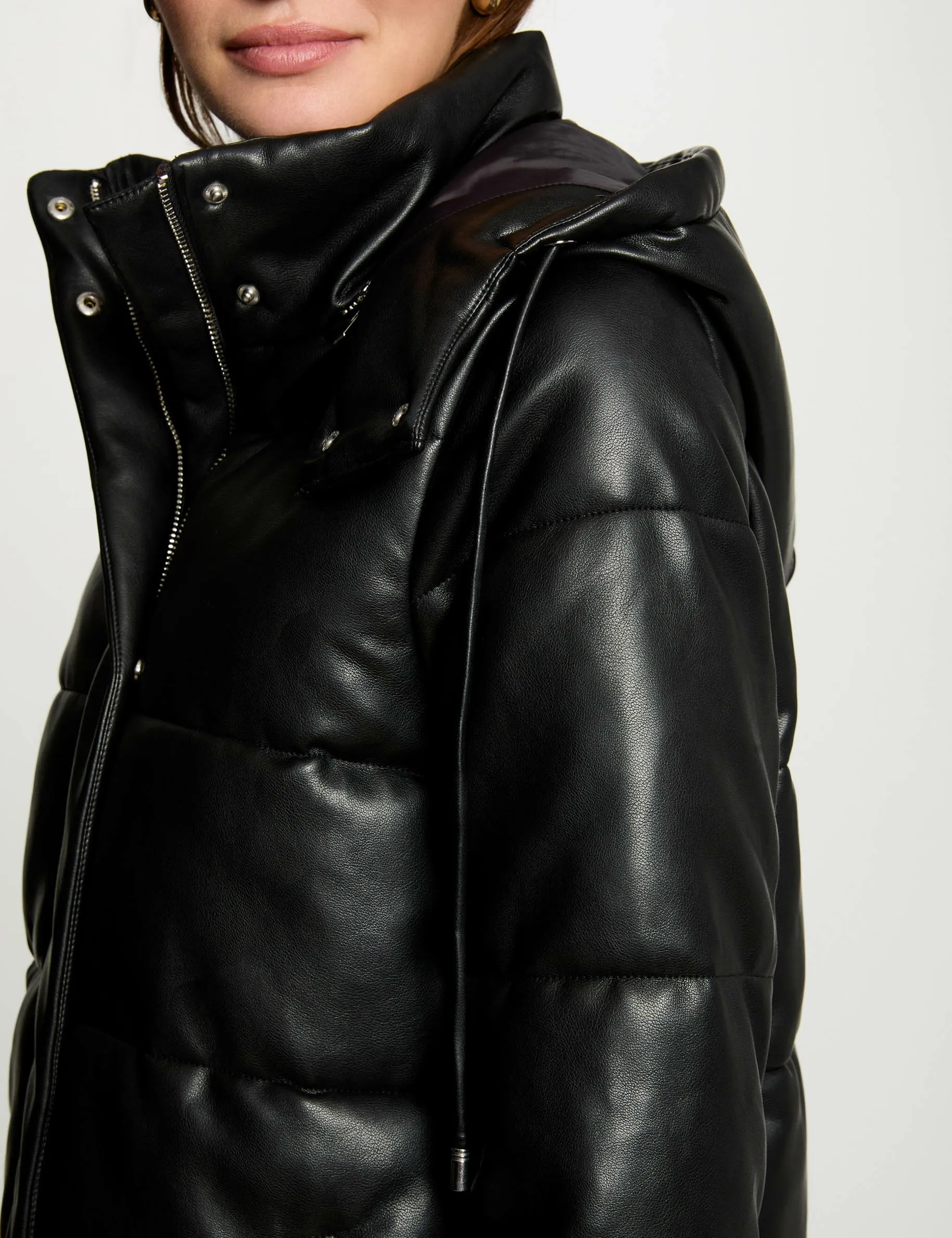 Faux leather padded jacket black women